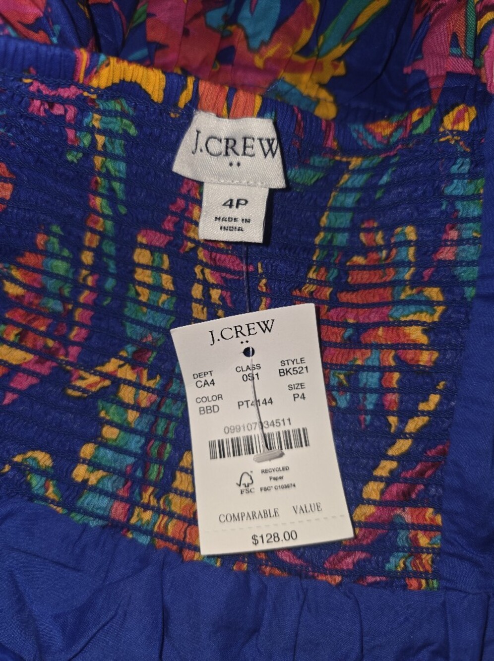 J. Crew Blue Floral Square-Neck Tiered Midi Dress - Picture 2 of 10